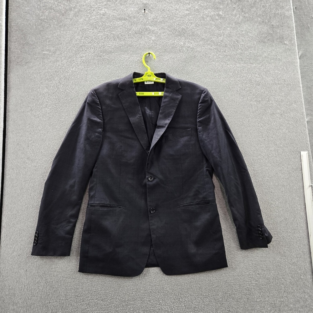 Z Zegna Men Blazer 50R Navy Wool Plaid Sport Coat Button Long Sleeve Logo READ